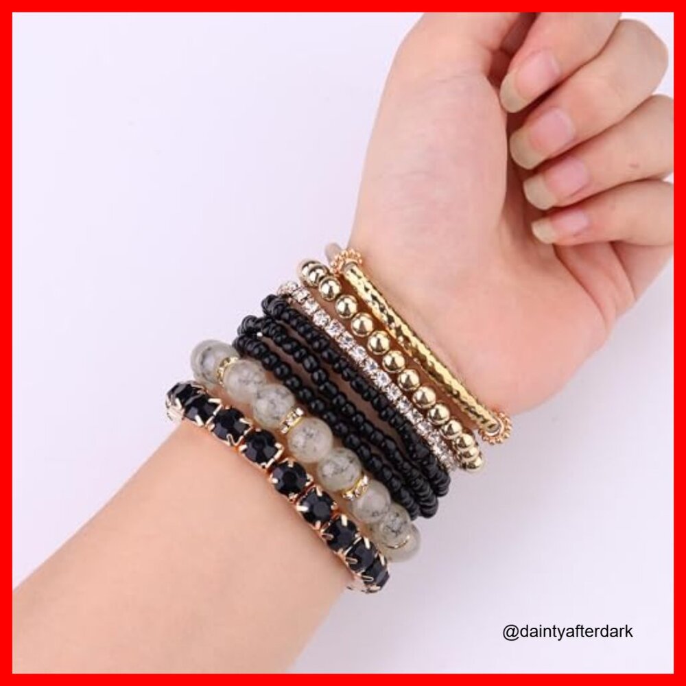 Crystal Beaded Stretch Bracelets Set Adjustable S… - image 5